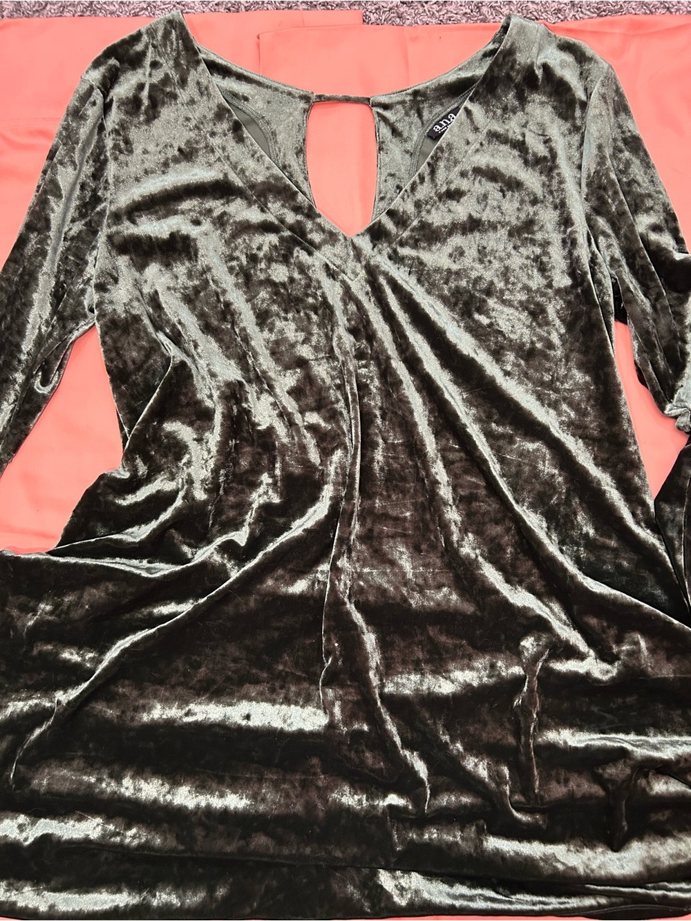Ana Brand Crushed Velvet V-Neck dress in Olive Green size 1x